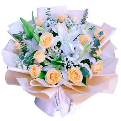 包头16朵香槟玫瑰2支百合，爱的温暖和幸福