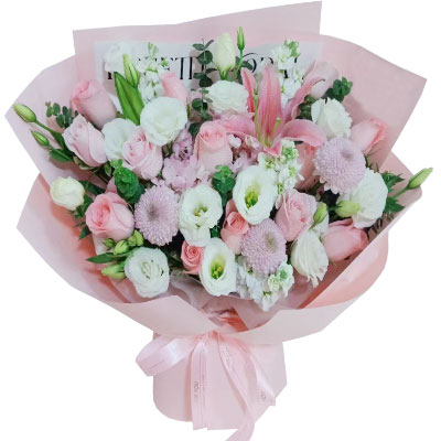 包头13朵戴安娜粉玫瑰百合，幸福源泉