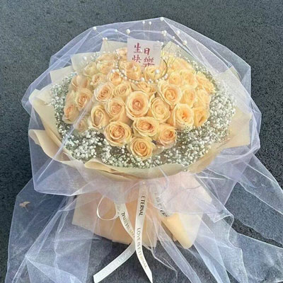 包头52朵香槟玫瑰满天星，你就是我的全部