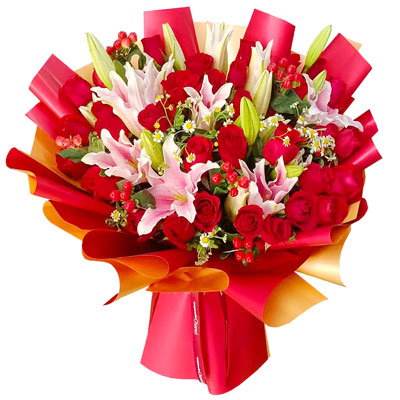 包头33朵红玫瑰百合，心灵的火花