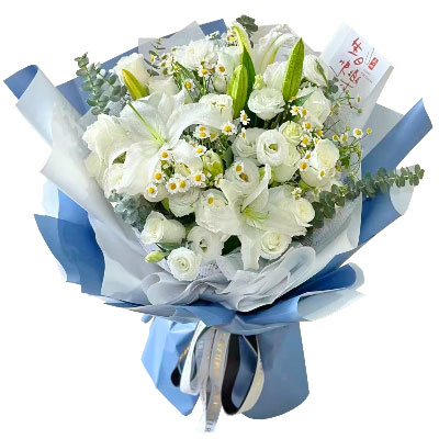 包头11朵白玫瑰桔梗百合，爱永恒不息