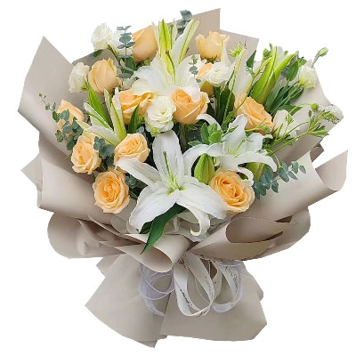 包头12朵香槟玫瑰百合，爱永远陪伴着你