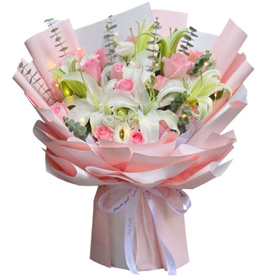 包头16朵粉玫瑰百合，感情稳定坚固