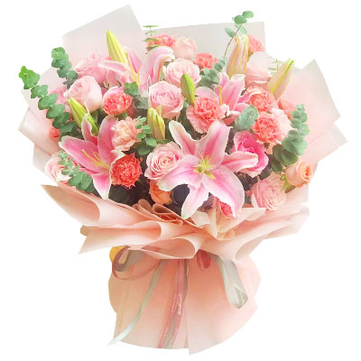 包头11朵粉色康乃馨玫瑰百合，充满爱和温馨